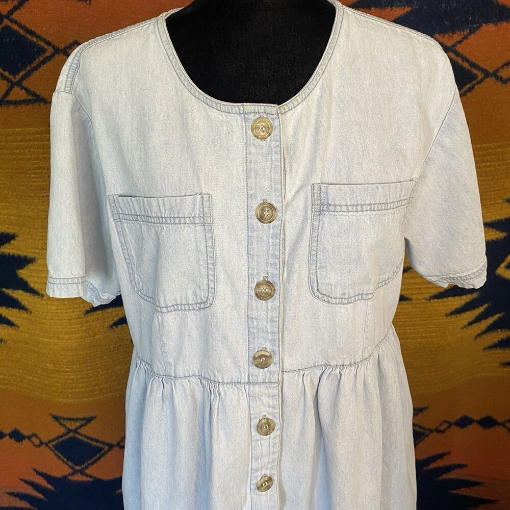 Vintage 80’s Fads Cotton Button Up Dress. Pockets. Large. Boho. Casual. - Picture 3 of 14